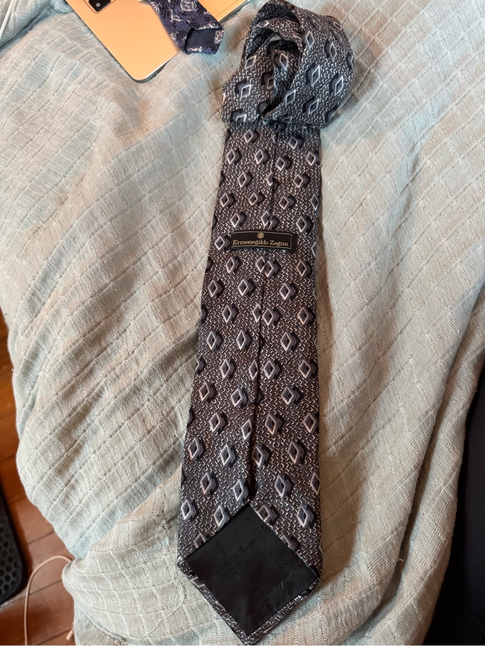 Ermenegildo Zegna Charcoal and Light Gray Geometric Silk Tie
